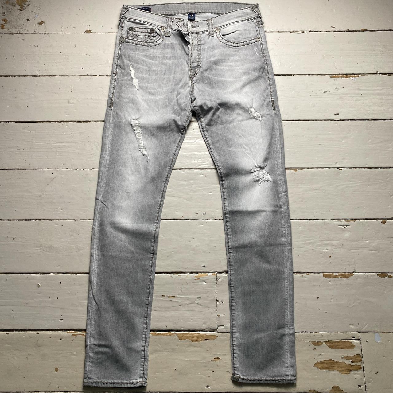 True Religion Rocco Distressed Light Grey Stitch Jeans