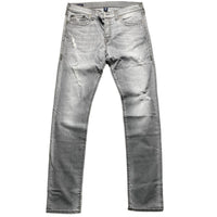 True Religion Rocco Distressed Light Grey Stitch Jeans (36W)