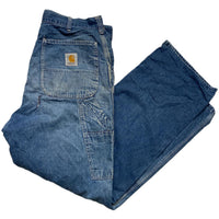 Carhartt Vintage Red Fleece Lined Baggy Blue Carpenter Cargo Jeans (34W)