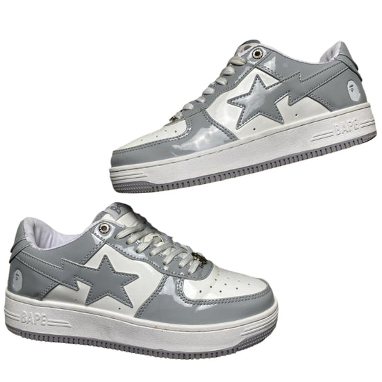 Bape Bapesta White and Grey Patent (UK 7.5)