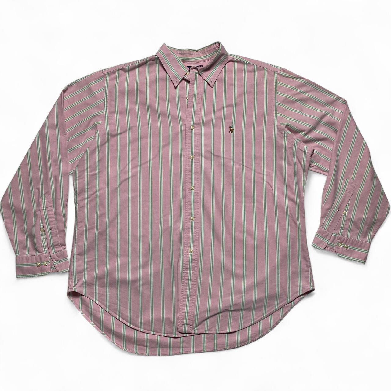 Polo Ralph Lauren Pink Green and White Pin Stripe Long Sleeve Shirt