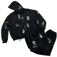 Unrealistic Ideals Named Collective Black and Diamanté Rhinestone Women Full Tracksuit (2XL)