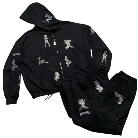 Unrealistic Ideals Named Collective Black and Diamanté Rhinestone Women Full Tracksuit (2XL)