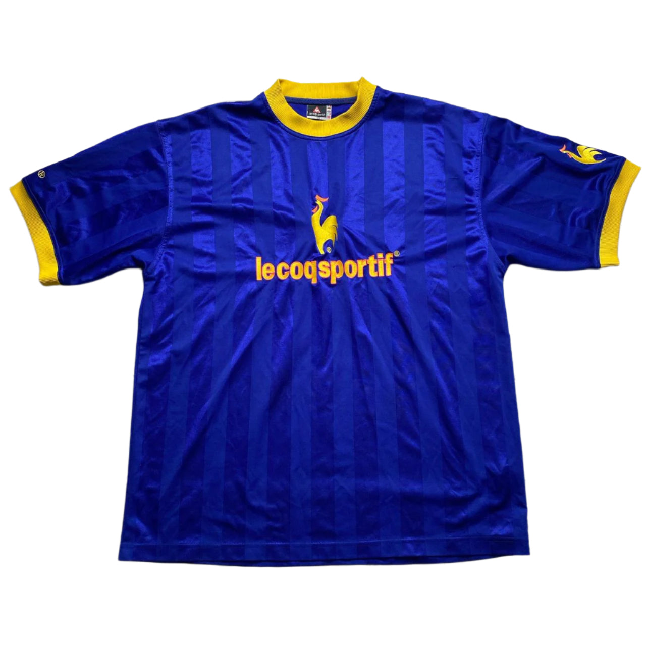 Le Coq Sportif Vintage 90’s Football Jersey T Shirt Blue and Yellow (L)