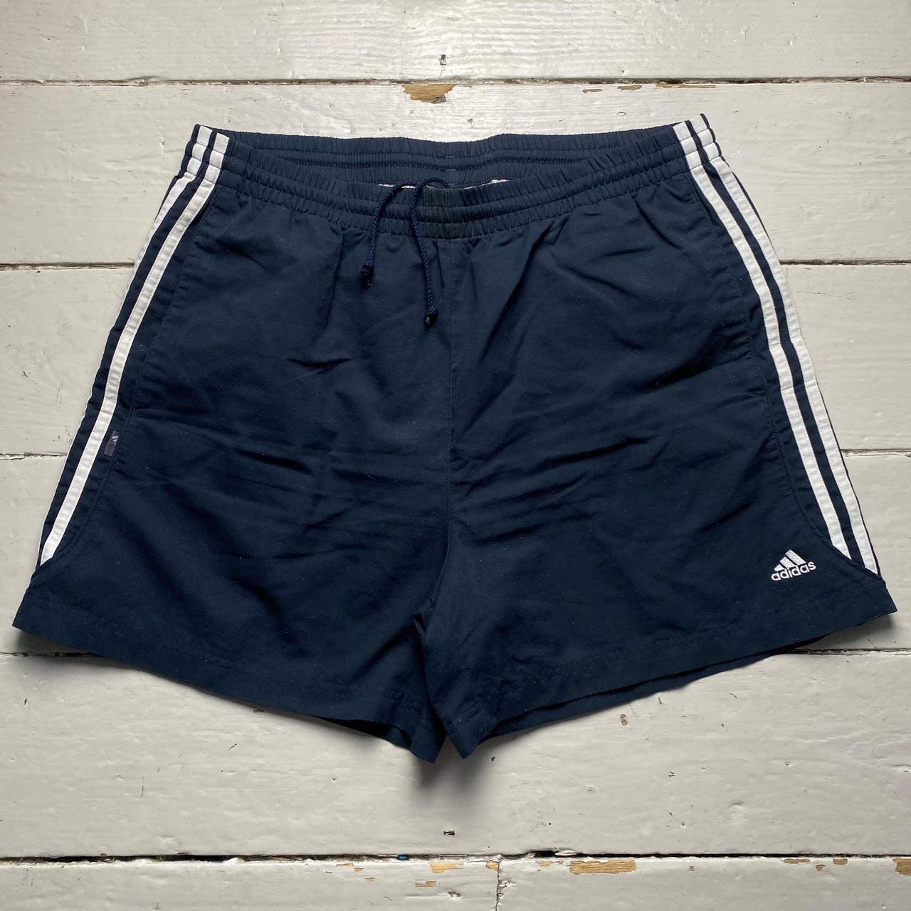 Adidas Navy and White Stripe Shell Shorts