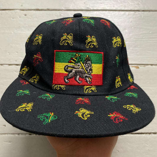 Rasta Lion Black Snapback Cap