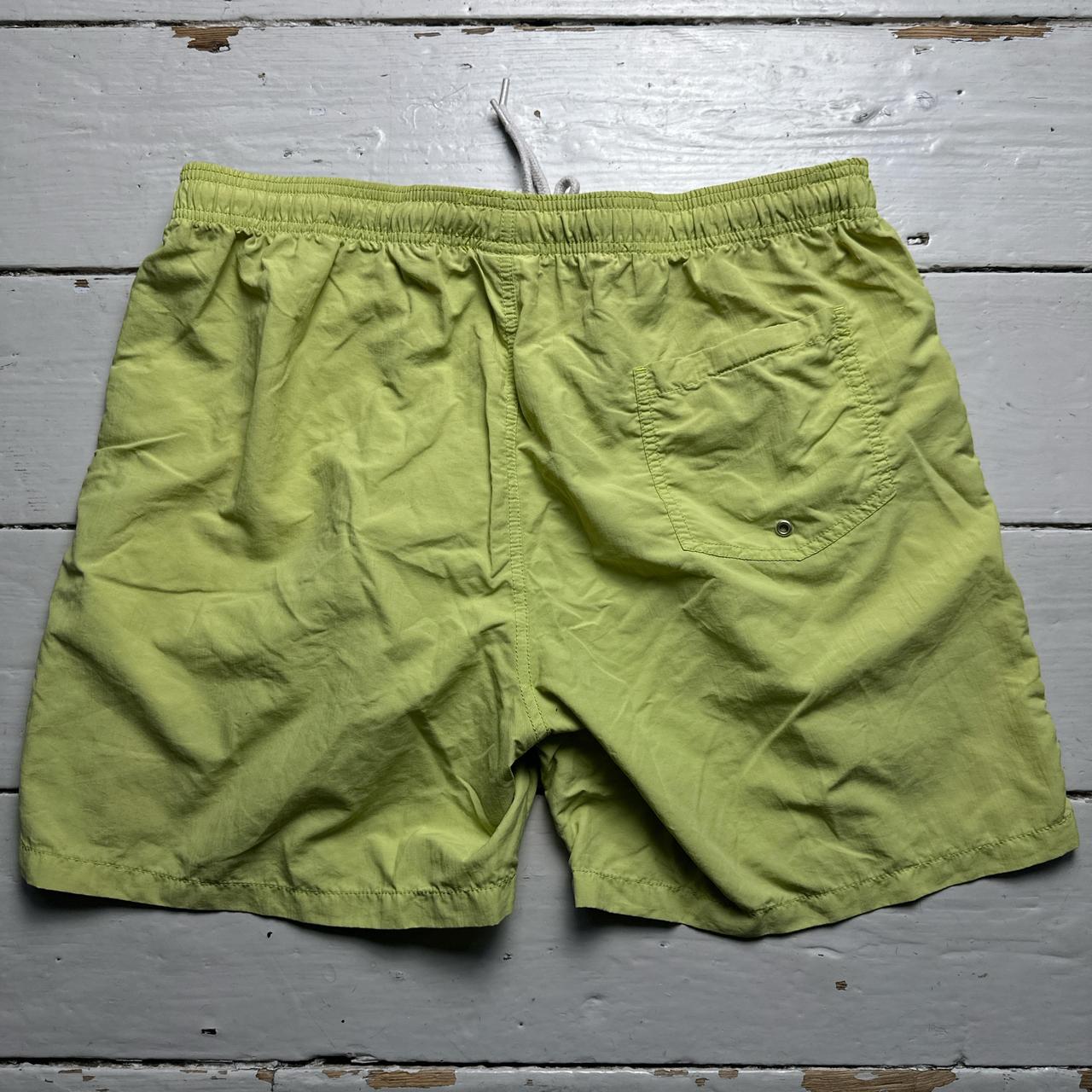 Stussy Lime Green and White Swim Shorts