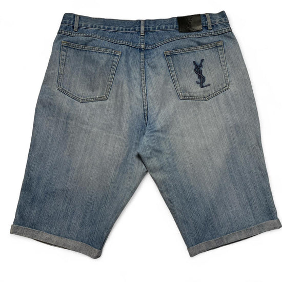 Yves Saint Laurent YSL Vintage Y2K Baggy Distressed Jorts Jean Shorts Light Blue (40W)