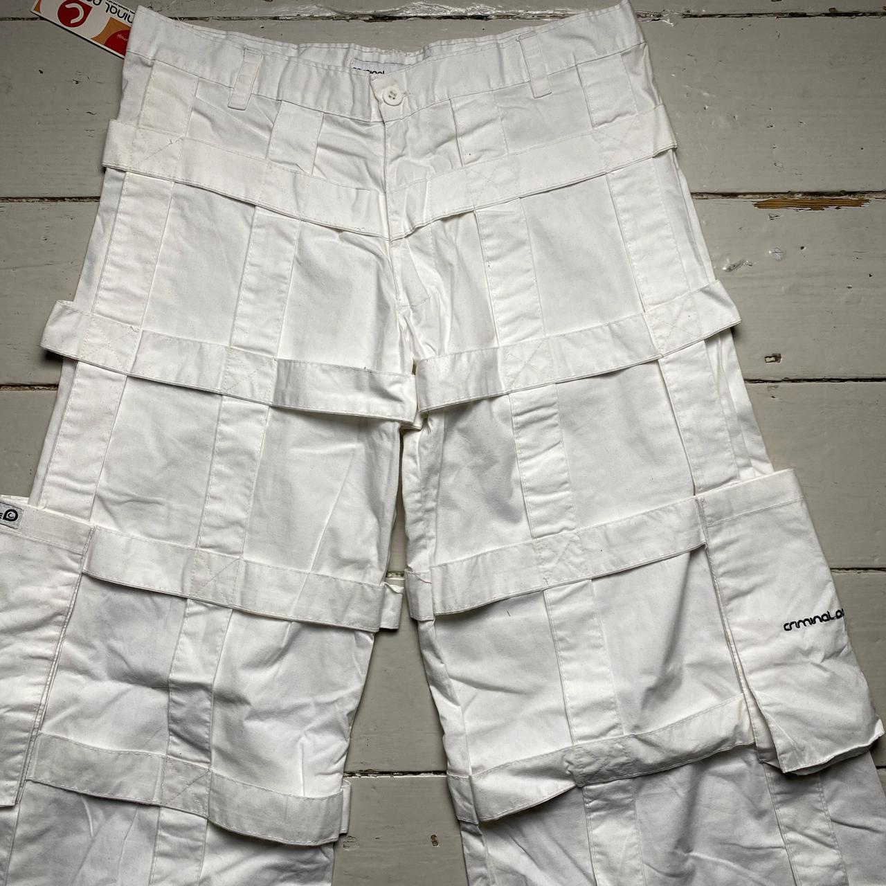 Criminal Damage Bondage Baggy Cargo White Combat Trousers