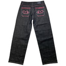 Minus Two Dark Grey Pink Embroidery Baggy Jeans (36W)