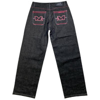 Minus Two Dark Grey Pink Embroidery Baggy Jeans (36W)