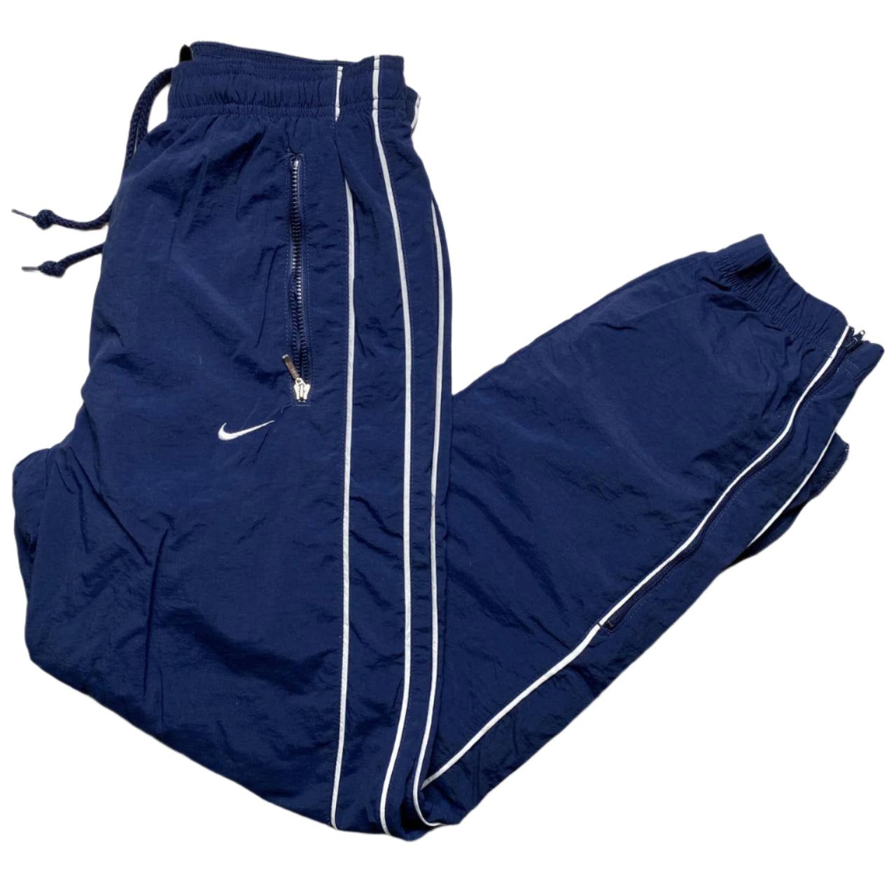 Nike Vintage y2k Swoosh Navy and White Shell Trackpant Bottoms (XS)