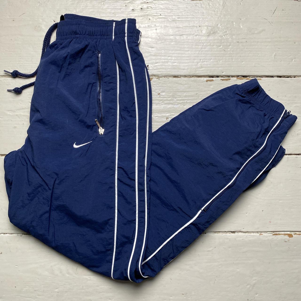 Nike Vintage y2k Swoosh Navy and White Shell Trackpant Bottoms