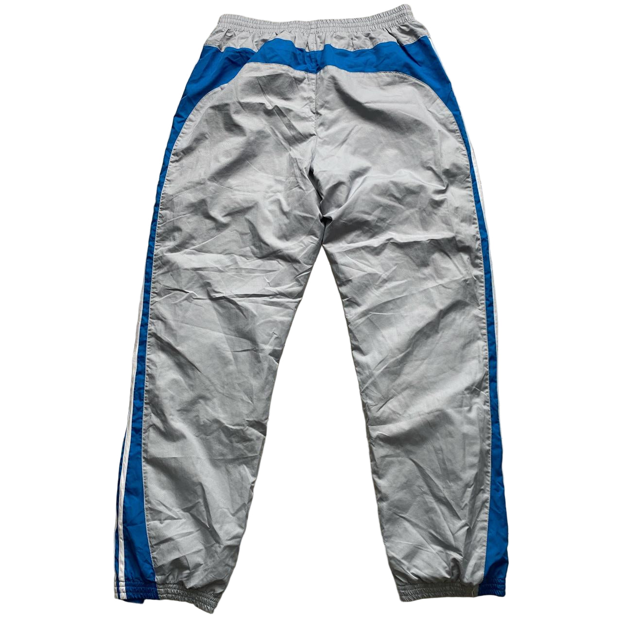 Adidas Vintage Baggy Shell Trackpant Bottoms Silver Blue and White (L)