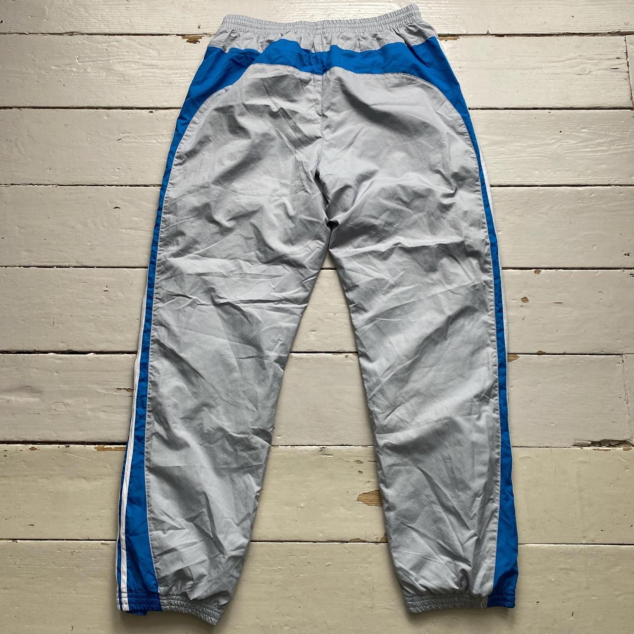 Adidas Vintage Baggy Shell Trackpant Bottoms Silver Blue and White