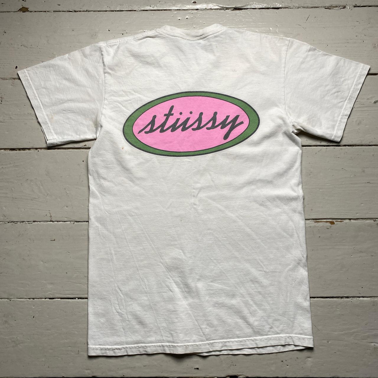 Stussy White Pink and Green T Shirt