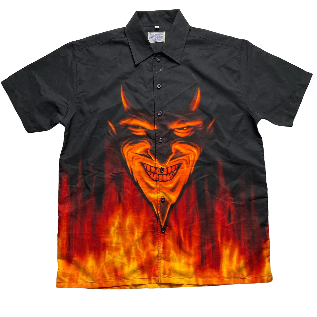 Demon Devil Y2K Vintage Short Sleeve Flame Shirt (S)