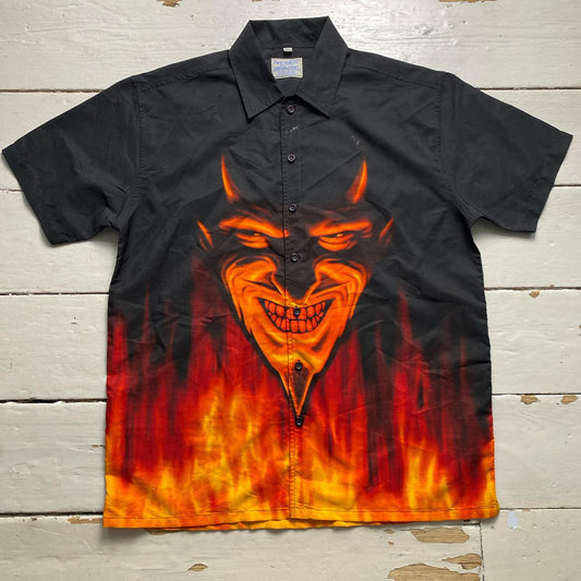 Demon Devil Y2K Vintage Short Sleeve Flame Shirt