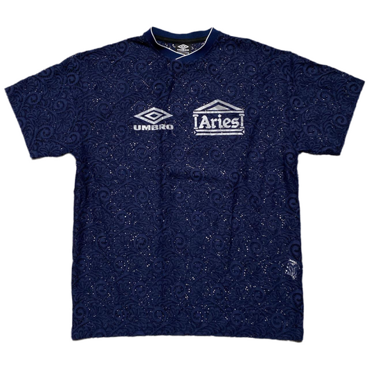 Umbro Aries Centenary Blue and Silver Lace Football Style T Shirt Jersey (L)