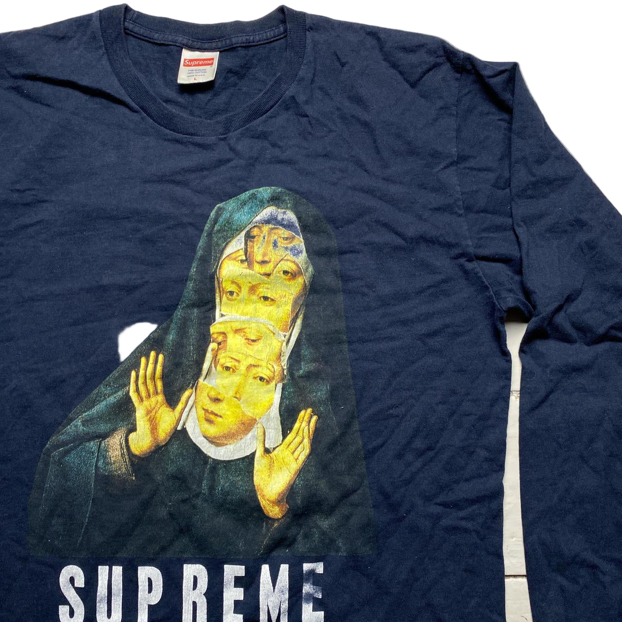 Supreme Nun Navy and White Long Sleeve T Shirt (L)
