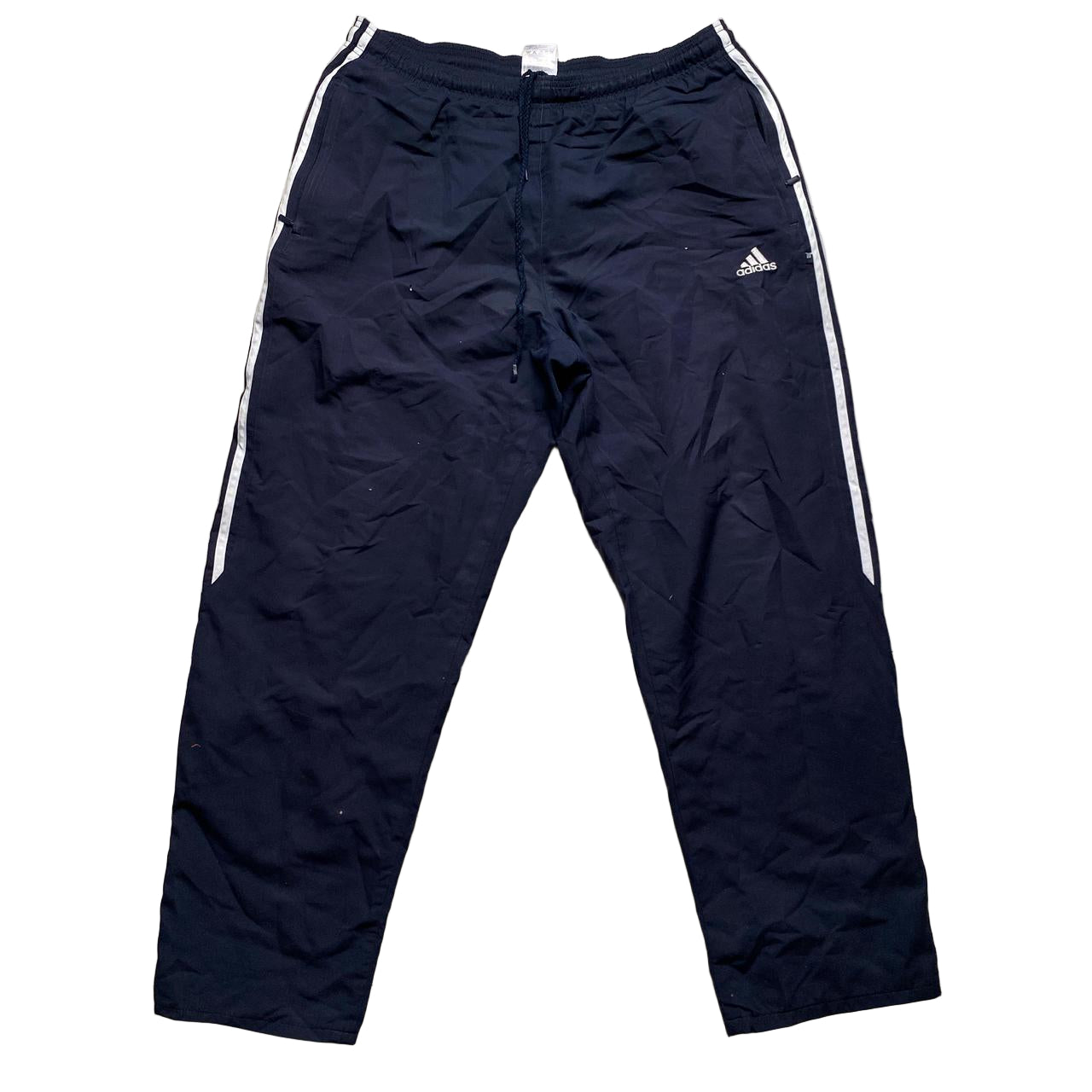 Adidas Navy and White Stripe Shell Baggy Trackpant Bottoms (36W)