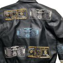 Raw Blue Dollar Bill and Italian Money Embroidery Leather Vintage Bomber Jacket (M)