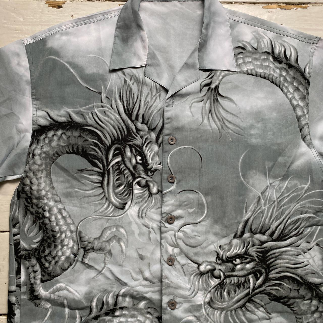 Y2K Vintage Dragon Silver Japanese Silk Shirt