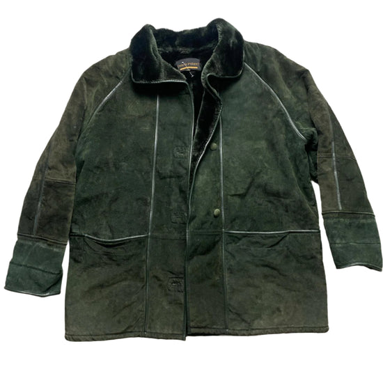 Anna Polare Vintage Green Sheepskin Fur Lined Coat (XL)