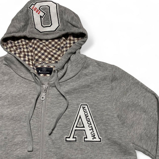 Aquascutum Grey and White Checked Hoodie (XL)