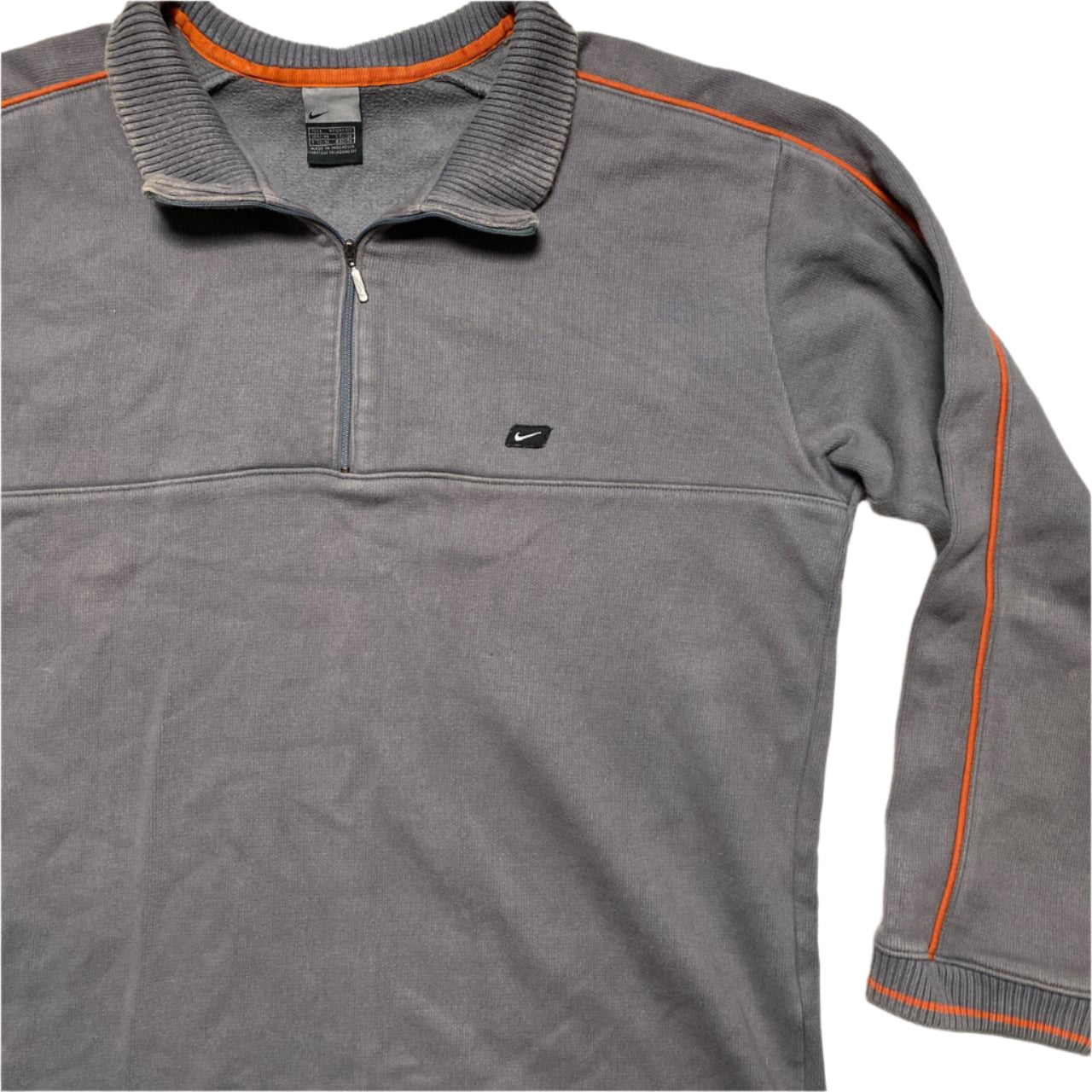 Nike Vintage Grey and Orange Y2K Quarter Zip Jumper (L)