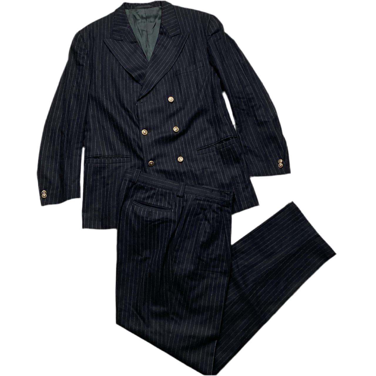 Versace Classic V2 Full Double Breasted Pin Stripe Black and Grey Suit (L)