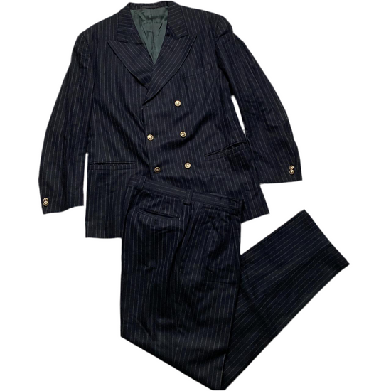 Versace Classic V2 Full Double Breasted Pin Stripe Black and Grey Suit (L)