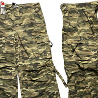 Criminal Damage Light Green Khaki Camouflage Cargo Baggy Vintage y2k Combat Trousers (30/32W)