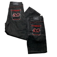 Minus Two Jean Black Charcoal Grey and Red Embroidery Jeans (32W/36W)