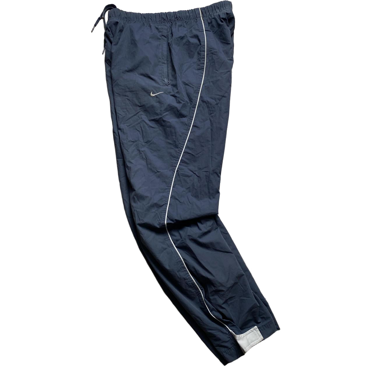 Nike Swoosh Vintage Shell Baggy Blue and White Trackpant Shell Bottoms (M)