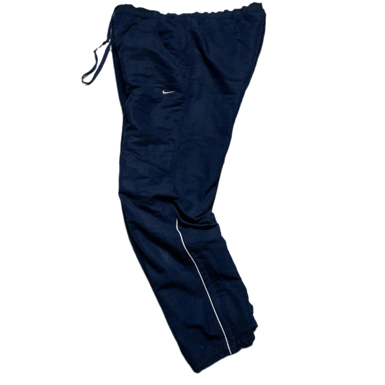 Nike Vintage y2k Navy and White Swoosg Shell Trackpant Baggy Bottoms (L)