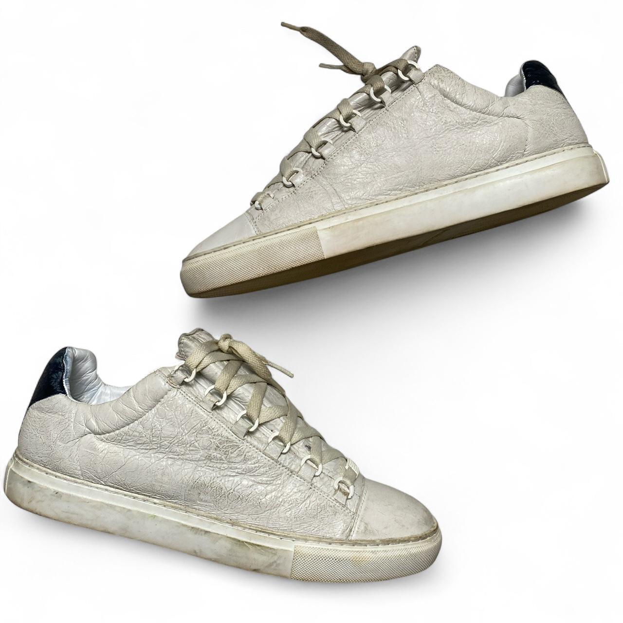 Balenciaga Arena White and Navy Low Leather Trainers