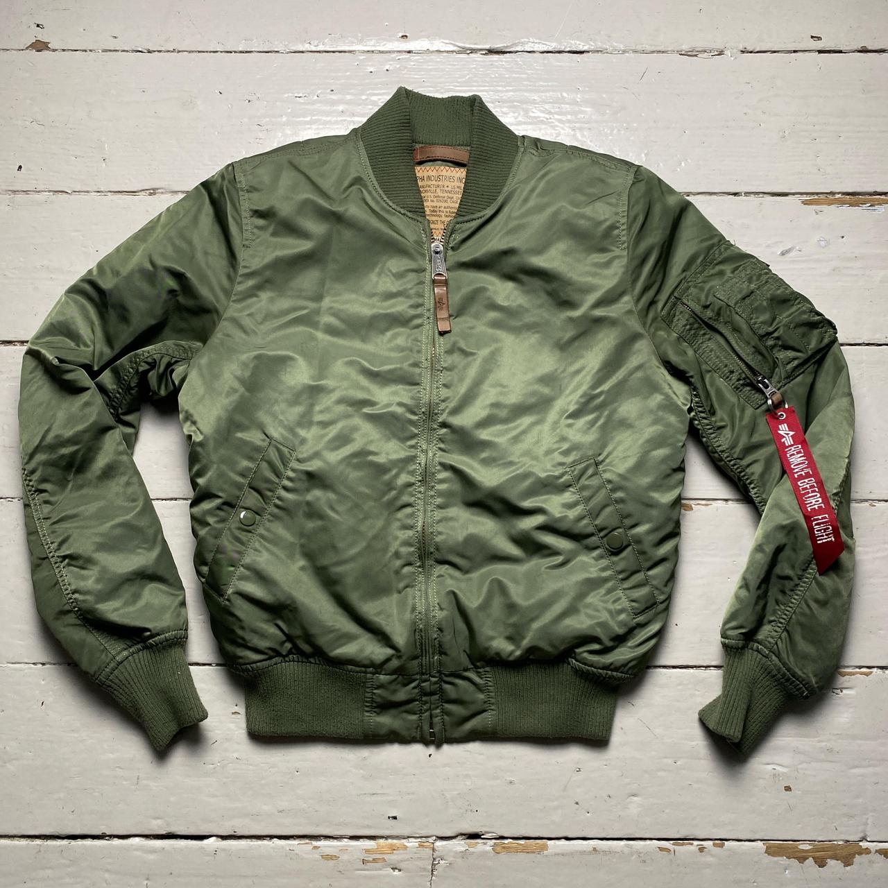 Alpha Industries Khaki Military Green and Orange Bomber Jacket