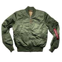 Alpha Industries Khaki Military Green and Orange Bomber Jacket (S)