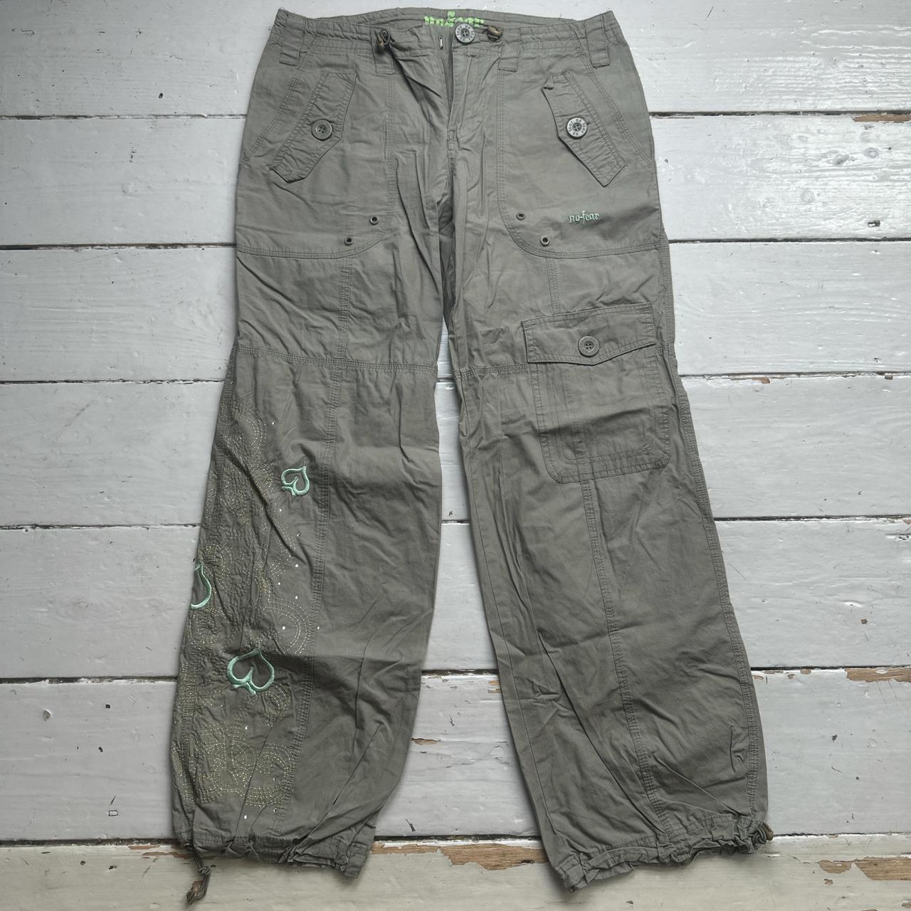 No Fear Vintage Khaki Heart Embroidery Cargo Trousers