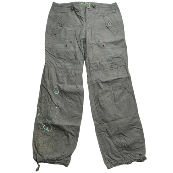 No Fear Vintage Khaki Heart Embroidery Cargo Trousers (12 UK)
