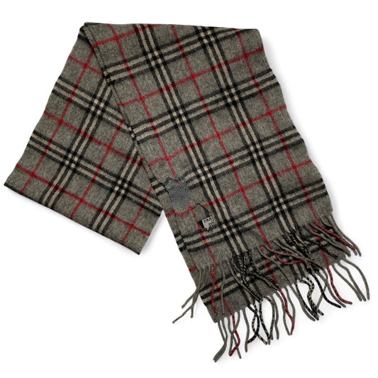 Burberry Vintage Cashmere Wool Scarf Grey Black and Red