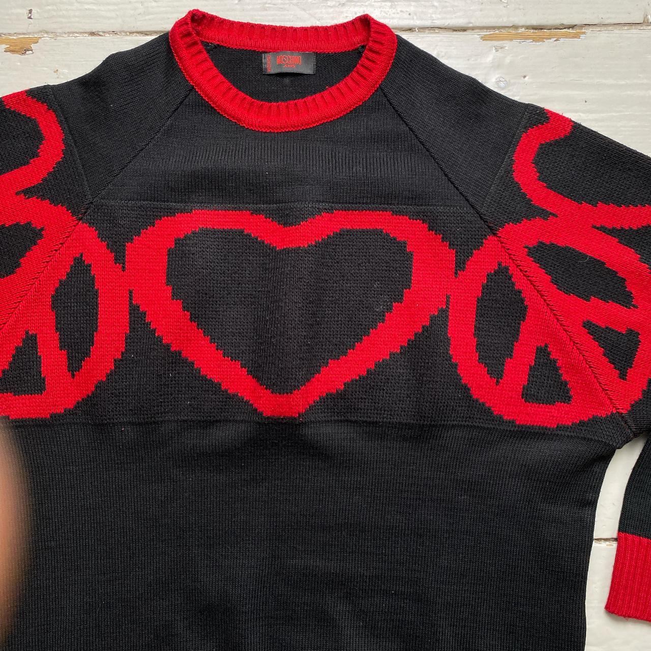 Moschino Jeans Vintage Black and Red Peace and Love Jumper