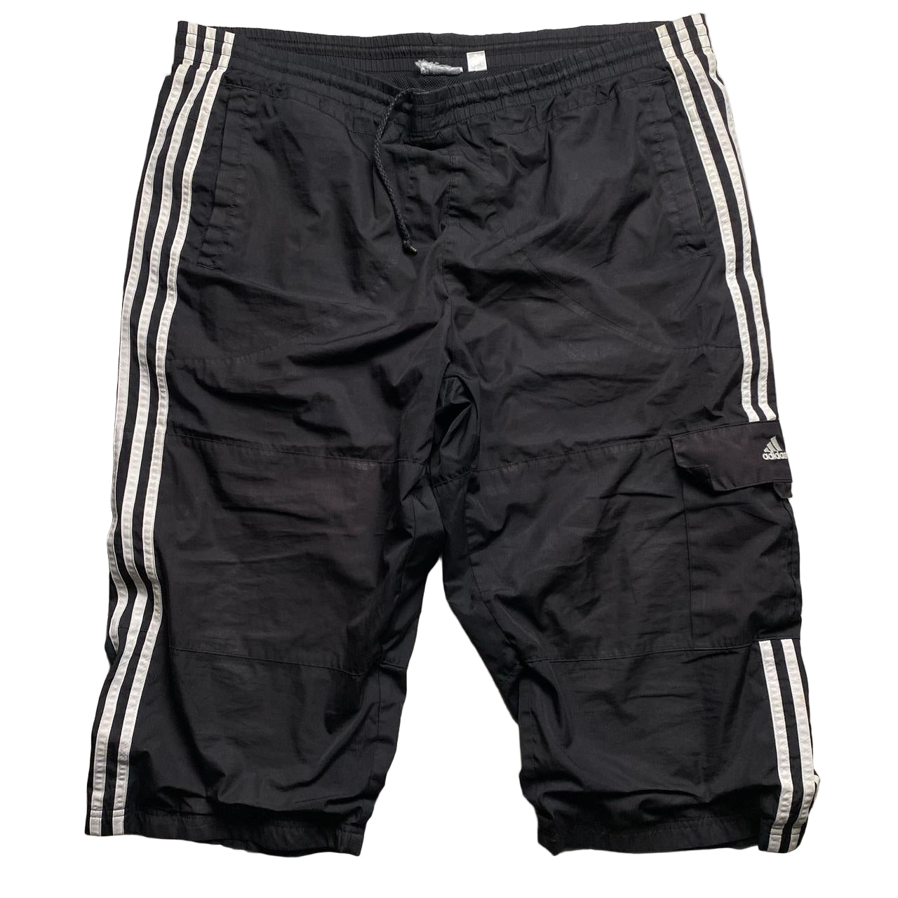 Adidas Black and White Stripe Cargo Shell Trackpant Shorts (XL)