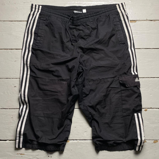 Adidas Black and White Stripe Cargo Shell Trackpant Shorts