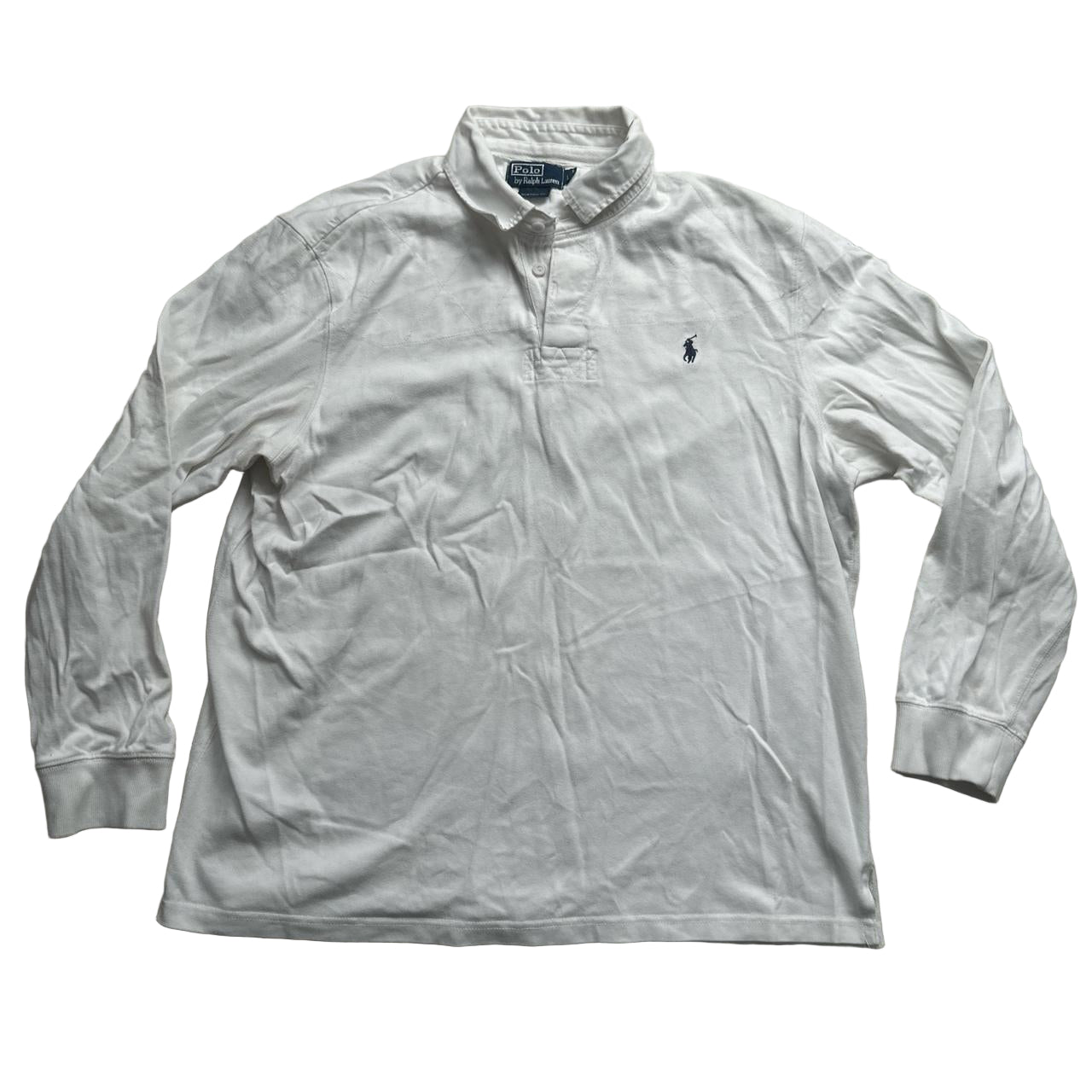 Polo Ralph Lauren White and Navy Rugby Polo Shirt (XL)