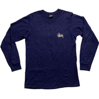 Stussy Navy and Cream White Long Sleeve T Shirt (S)