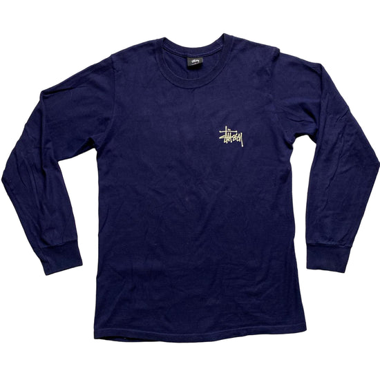 Stussy Navy and Cream White Long Sleeve T Shirt (S)