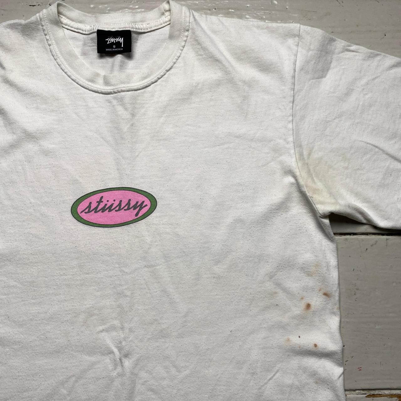 Stussy White Pink and Green T Shirt