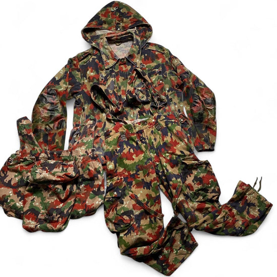 Swiss Army Camo M70 Camouflage Red Green and Brown Vintage Full Suit Jacket Trousers and Bag (XL)